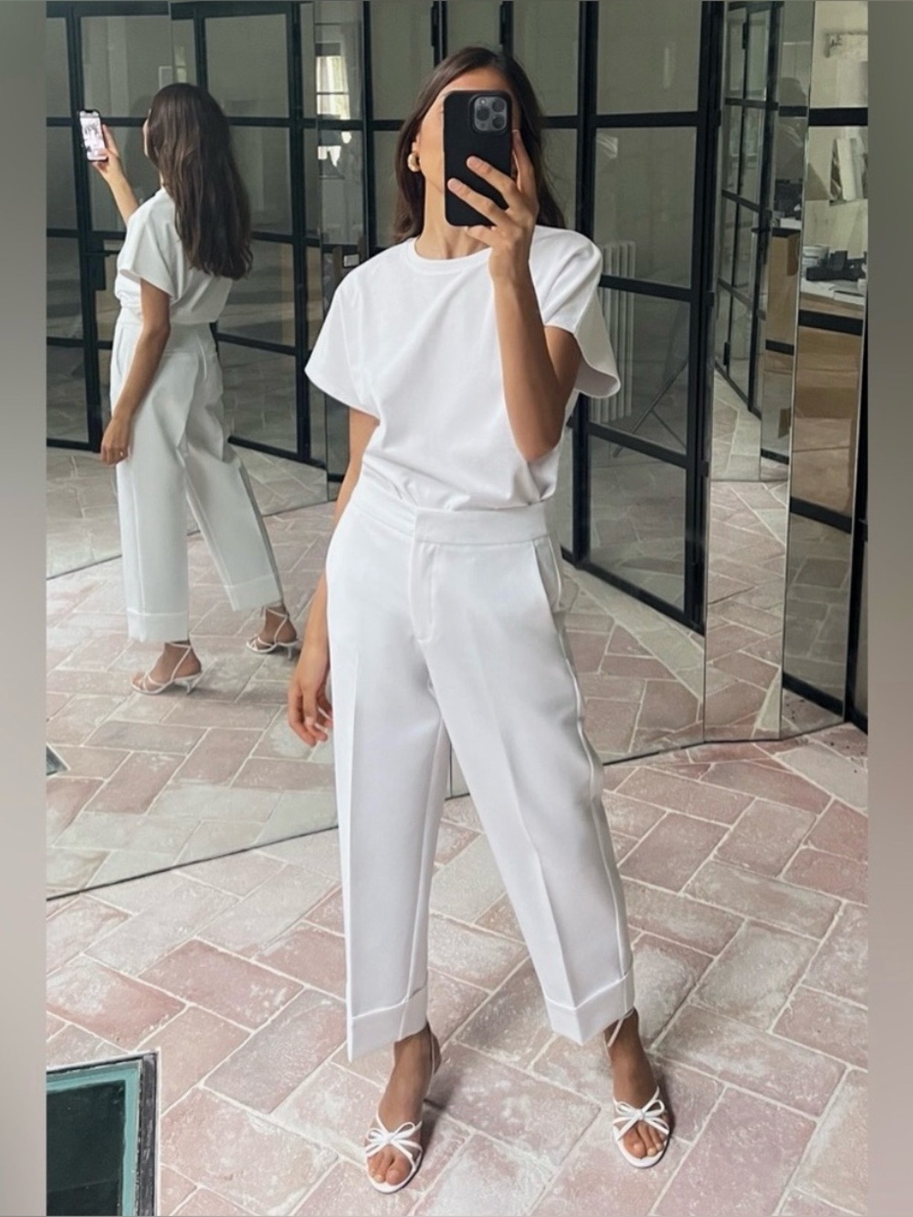 NWOT Zara White Cropped Ankle Pants Cuffed Wide Sz XS